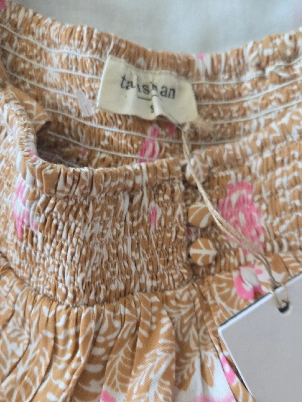 Talisman Pink Floral Tiered Top Brown & Pink Floral Fringe Decor